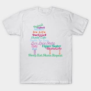 Colorful Figure Skate Words Design T-Shirt